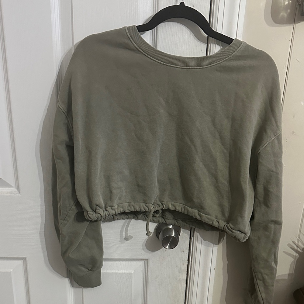 Forever 21 Olive Drawstring Crop Sweatshirt